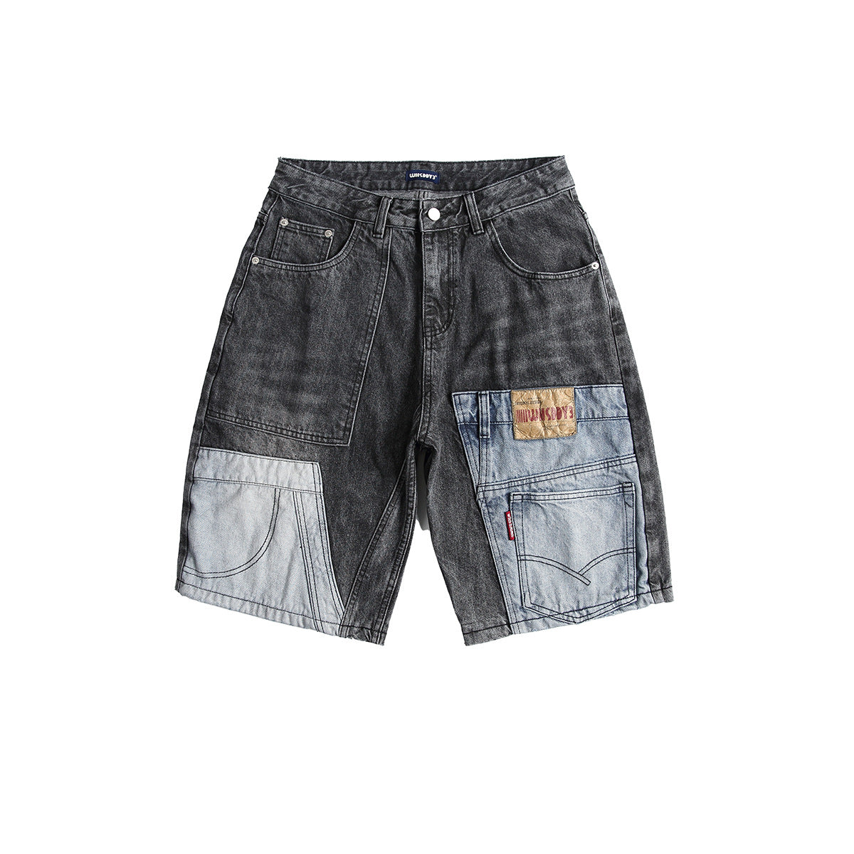 Retro Patchwork Denim Shorts Men's Business Shirt Shorts