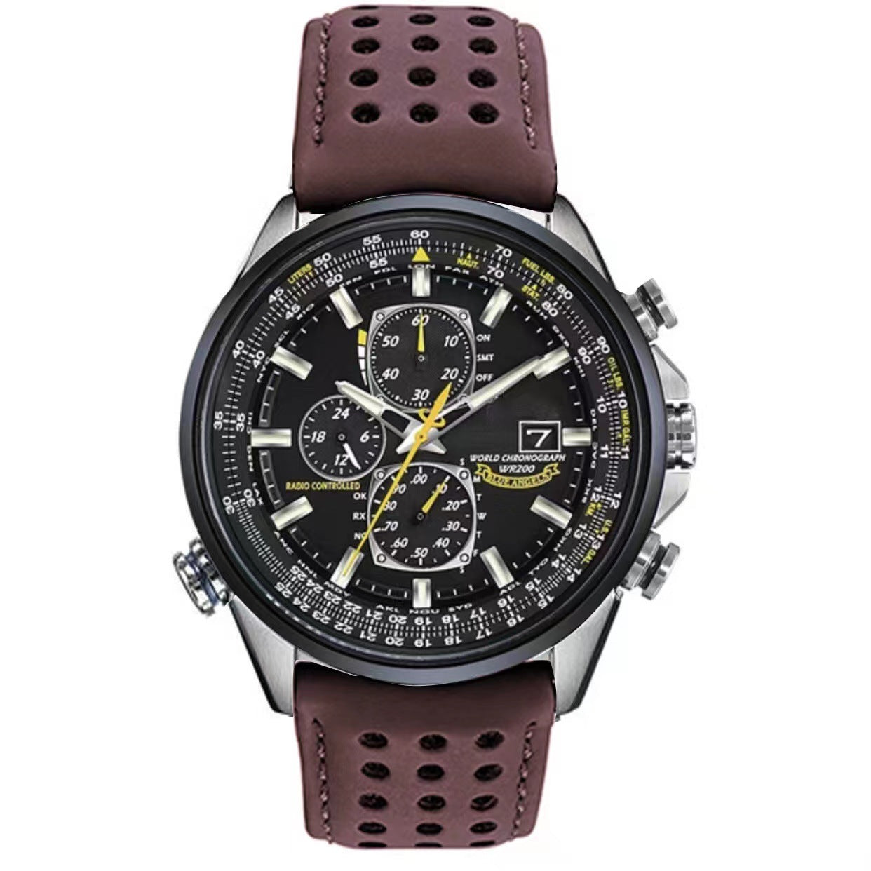 Men's Steel Belt Leather Quartz Full-function Blue Angel Hand Watch