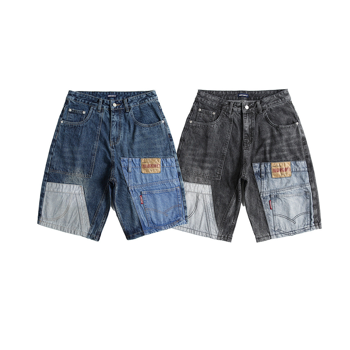 Retro Patchwork Denim Shorts Men's Business Shirt Shorts