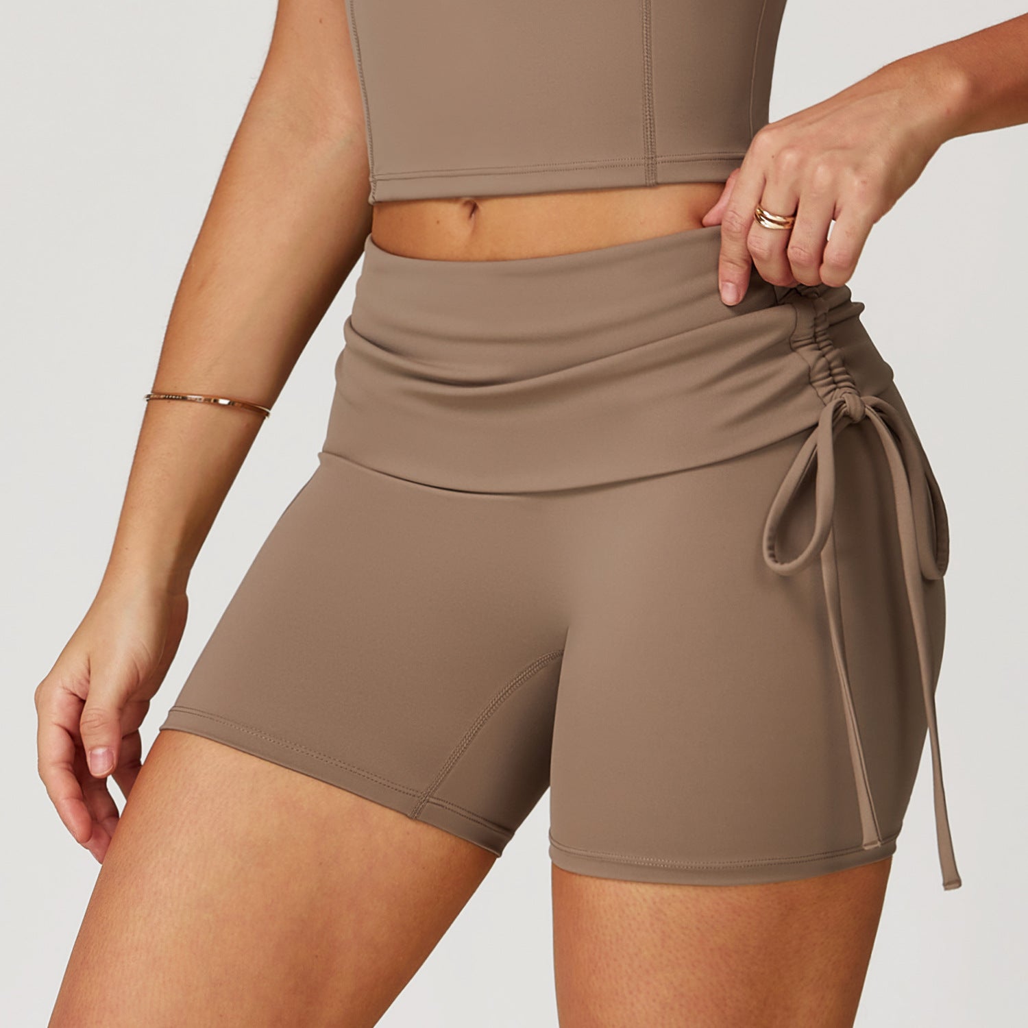 Women's Nude Feel Tight Yoga Shorts Drawstring