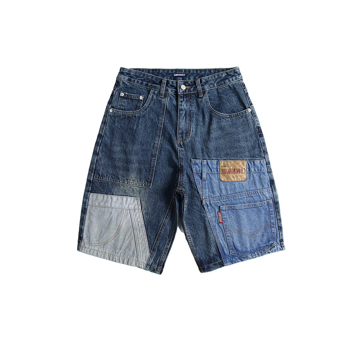 Retro Patchwork Denim Shorts Men's Business Shirt Shorts