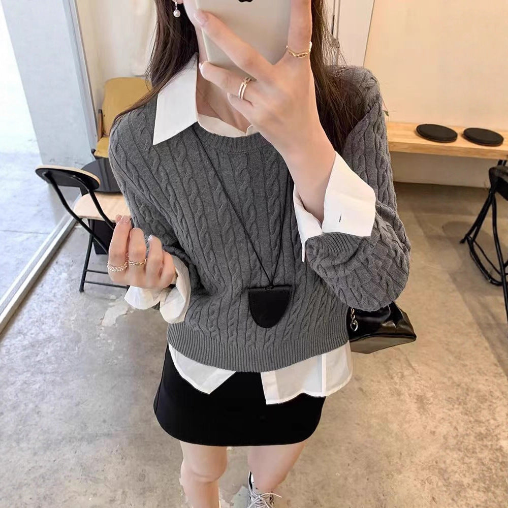 Ladies' Loose Twisted Round Neck Solid Color Sweater