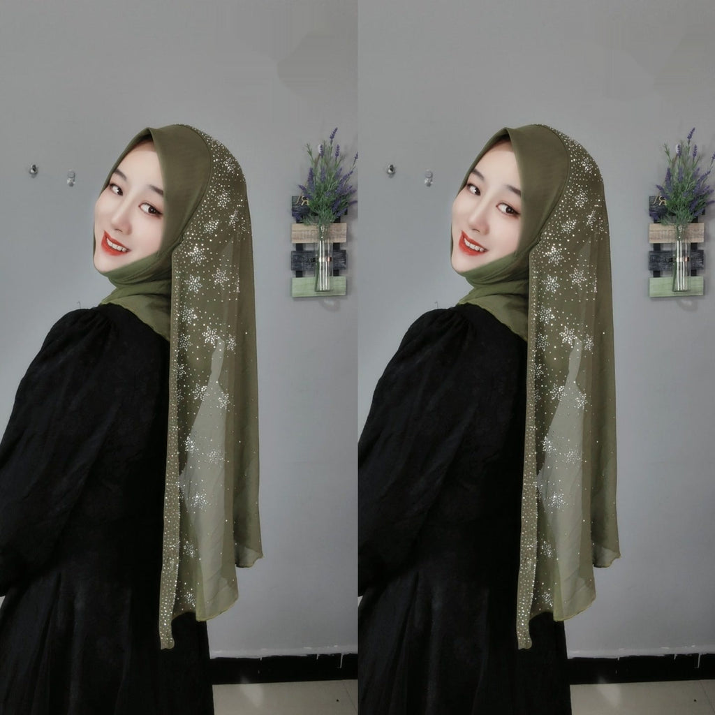 Flower Hot Drilling Voile Turban Winding Towel New Headscarf