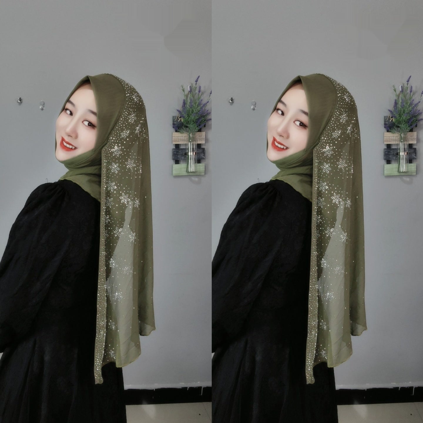 Flower Hot Drilling Voile Turban Winding Towel New Headscarf