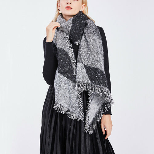 1Pc Women Winter Warm Scarf 74.8x25.6In Long Soft Knitted Shawl Extra Thick Plaid Blanket Wrap Cape