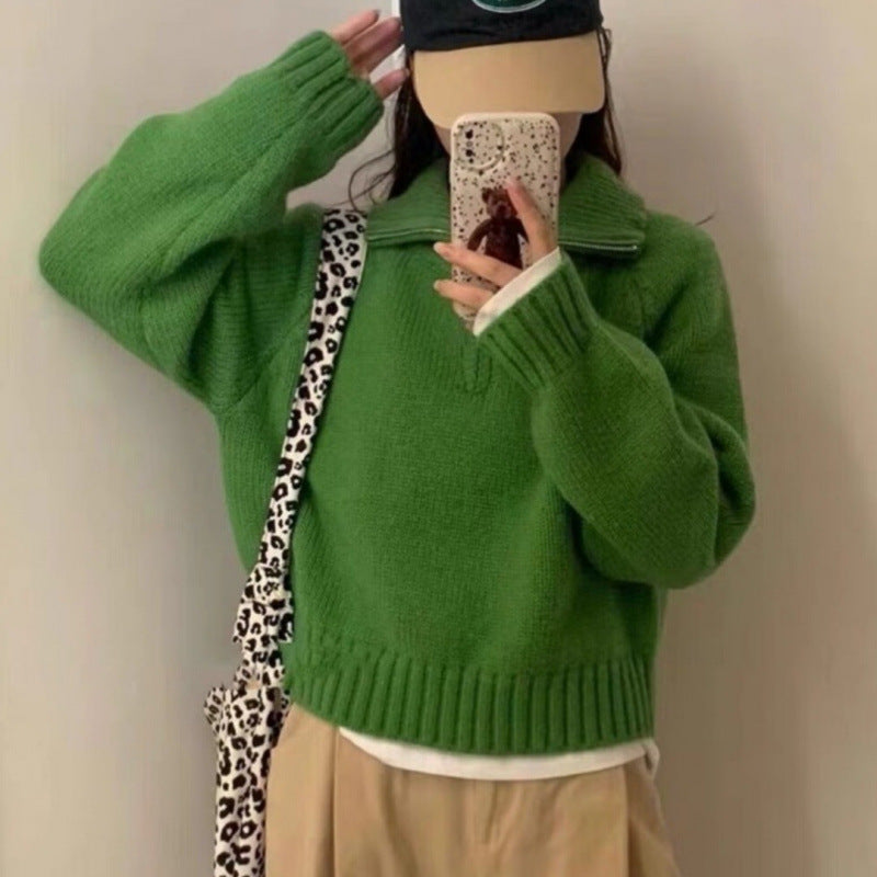 Women's Half Turtleneck Sweet Youthful Loose Half-zip Sweater