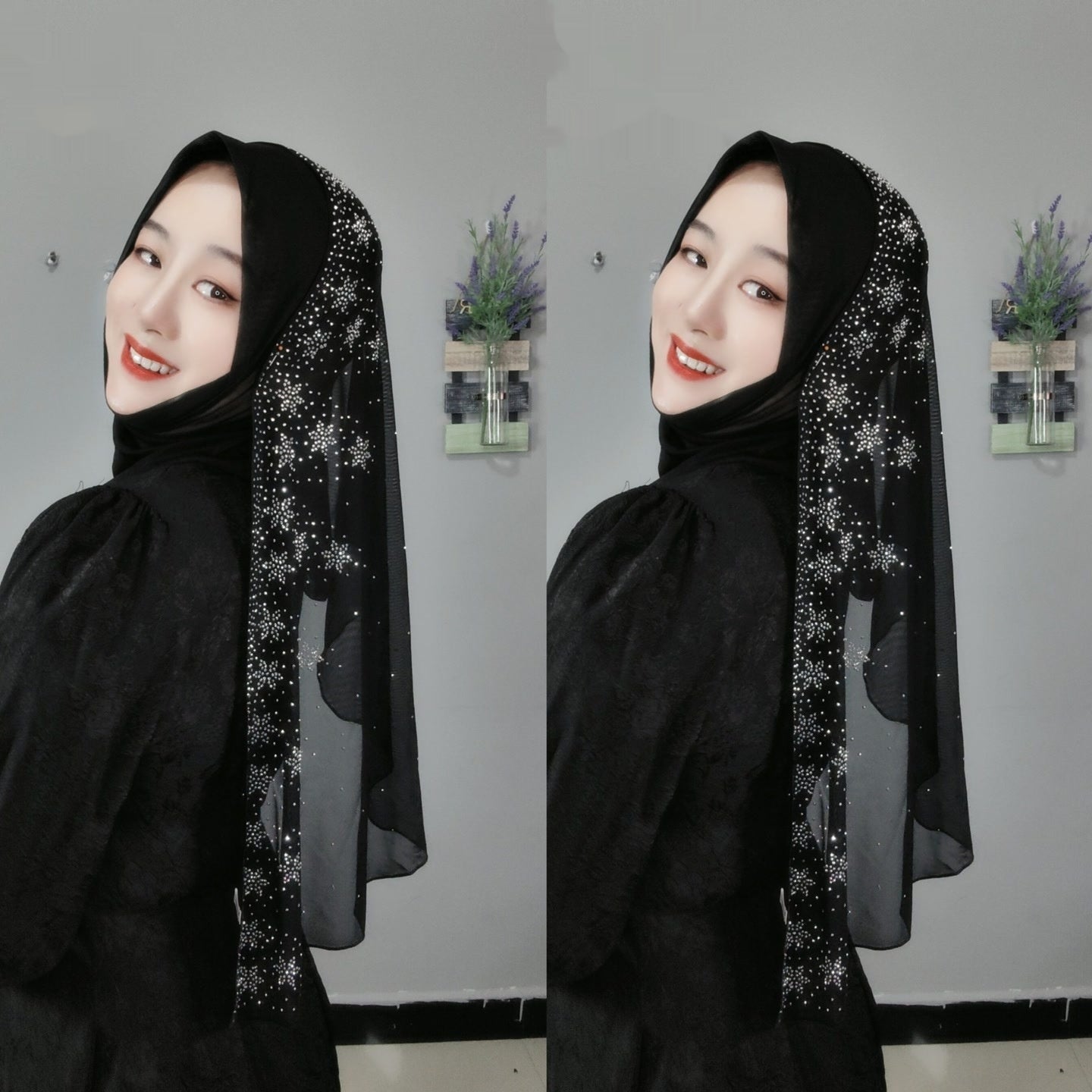 Flower Hot Drilling Voile Turban Winding Towel New Headscarf