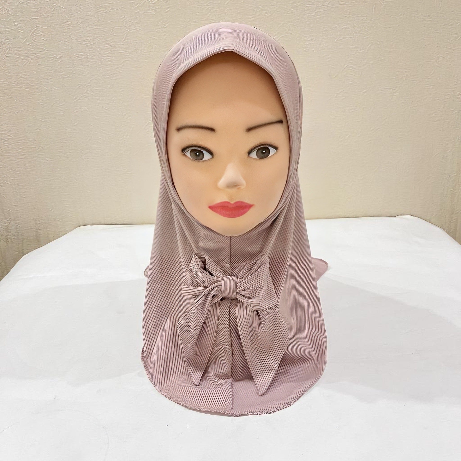 Exclusive For Cross-border 2 To 6 Years Old Little Girl Headscarf Thread Fabric Vertical Bar Sunday Hat Bow Veil