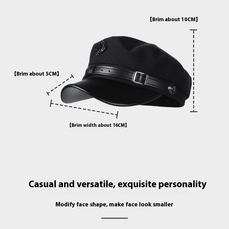 Woolen Flat Top American Retro Octagonal Hat Women