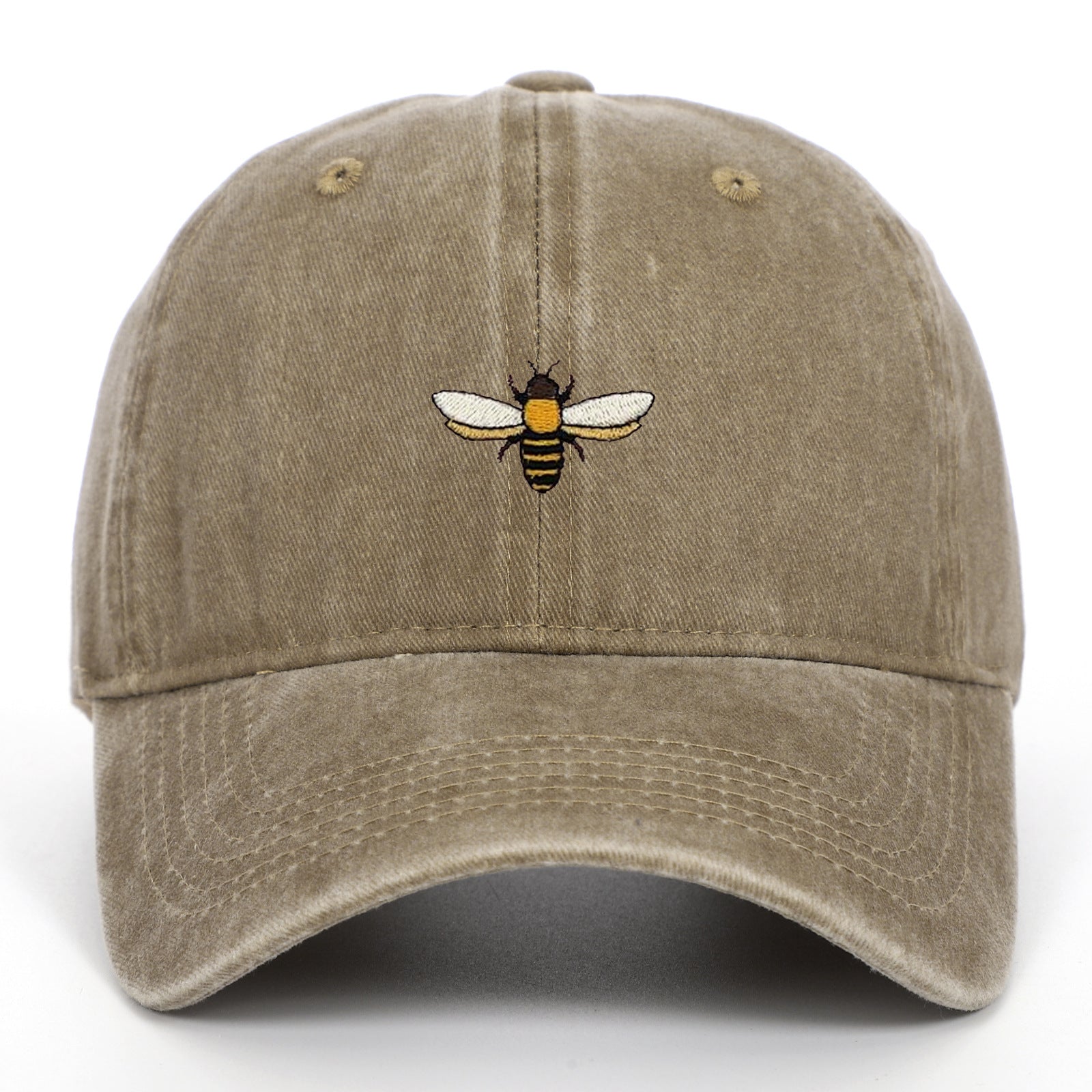 Bee Embroidered Baseball Cap Vintage Distressed