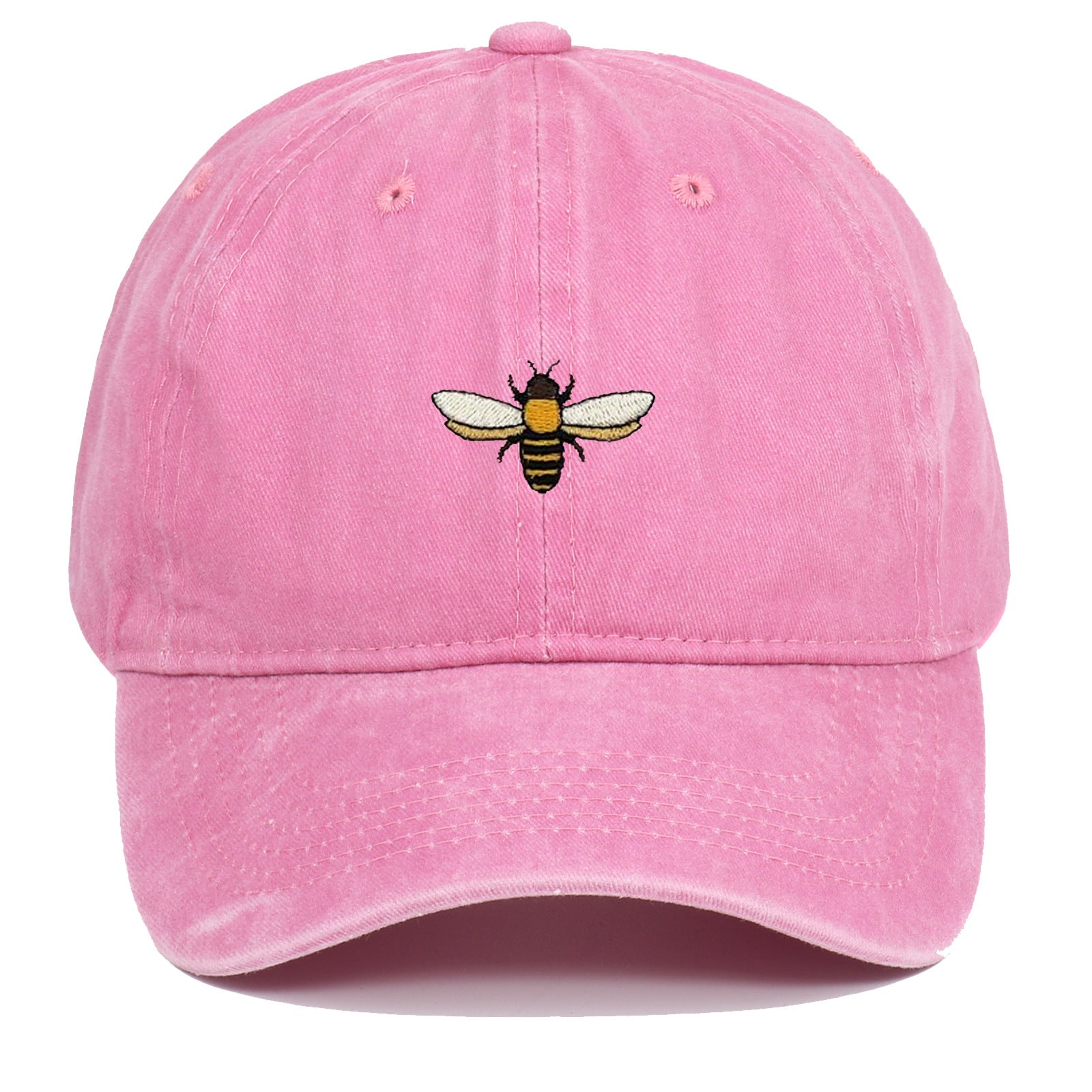 Bee Embroidered Baseball Cap Vintage Distressed