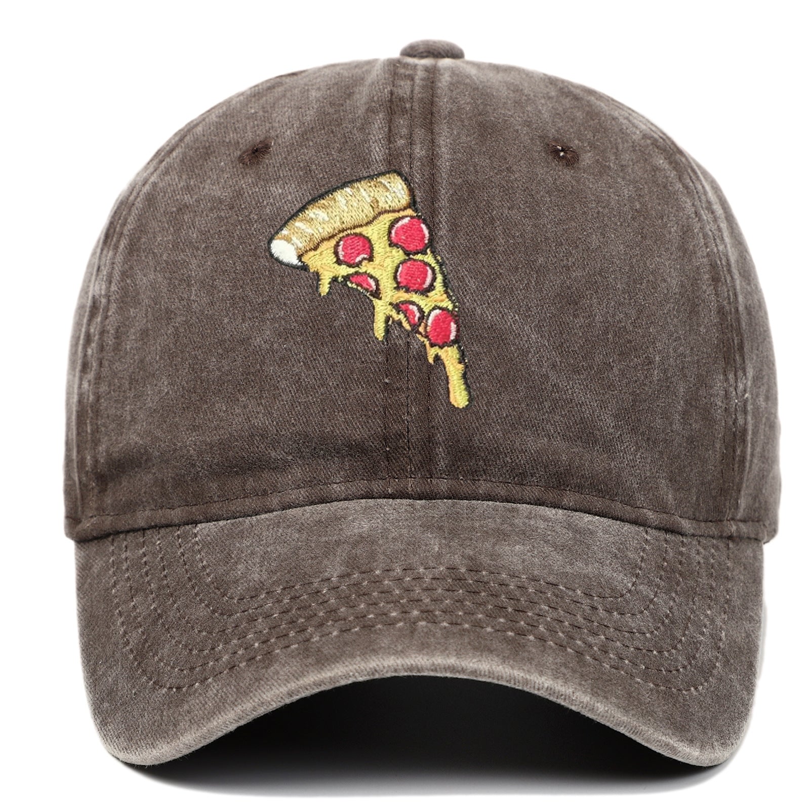 Pizza Embroidery Soft Top Baseball Cap Retro Worn Looking Washed-out