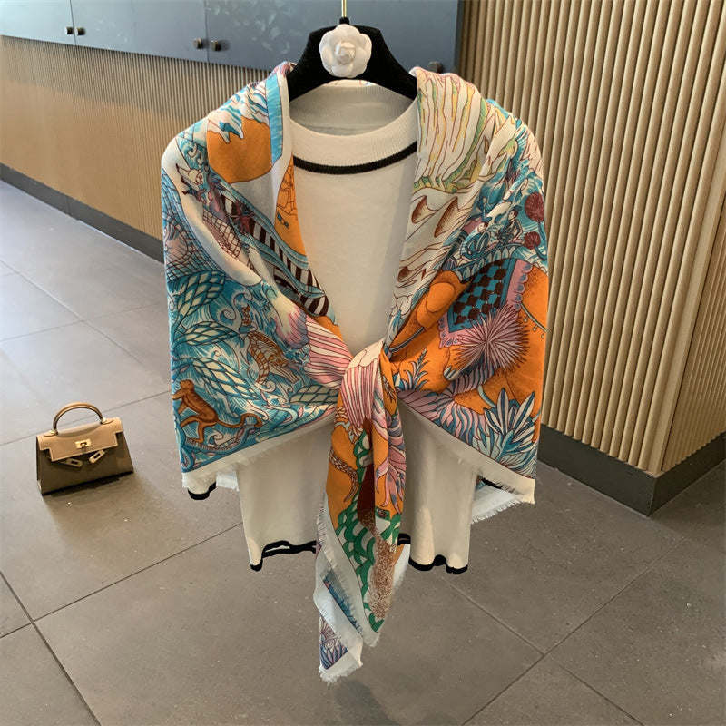 Sunscreen Large Kerchief Thin Silk Scarf Air-conditioned Room Outer Shawl