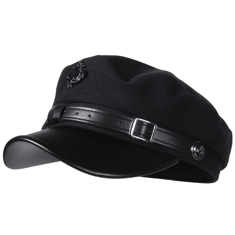 Woolen Flat Top American Retro Octagonal Hat Women