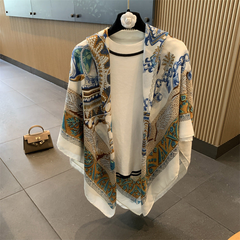 Sunscreen Large Kerchief Thin Silk Scarf Air-conditioned Room Outer Shawl