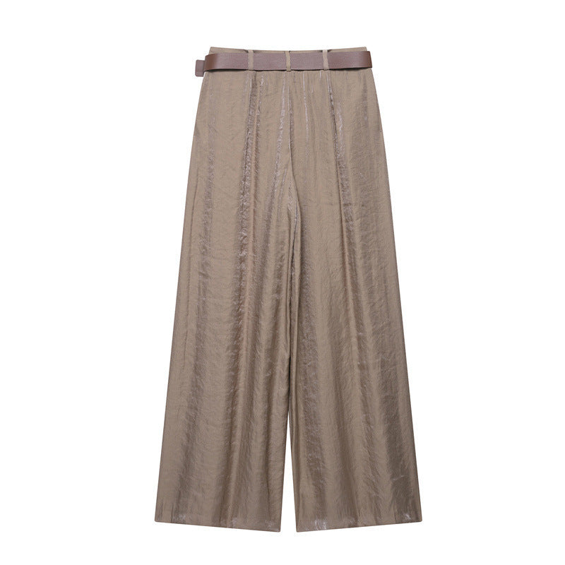 Casual Belt Silk Satin Texture Wide Leg Pants With Belt