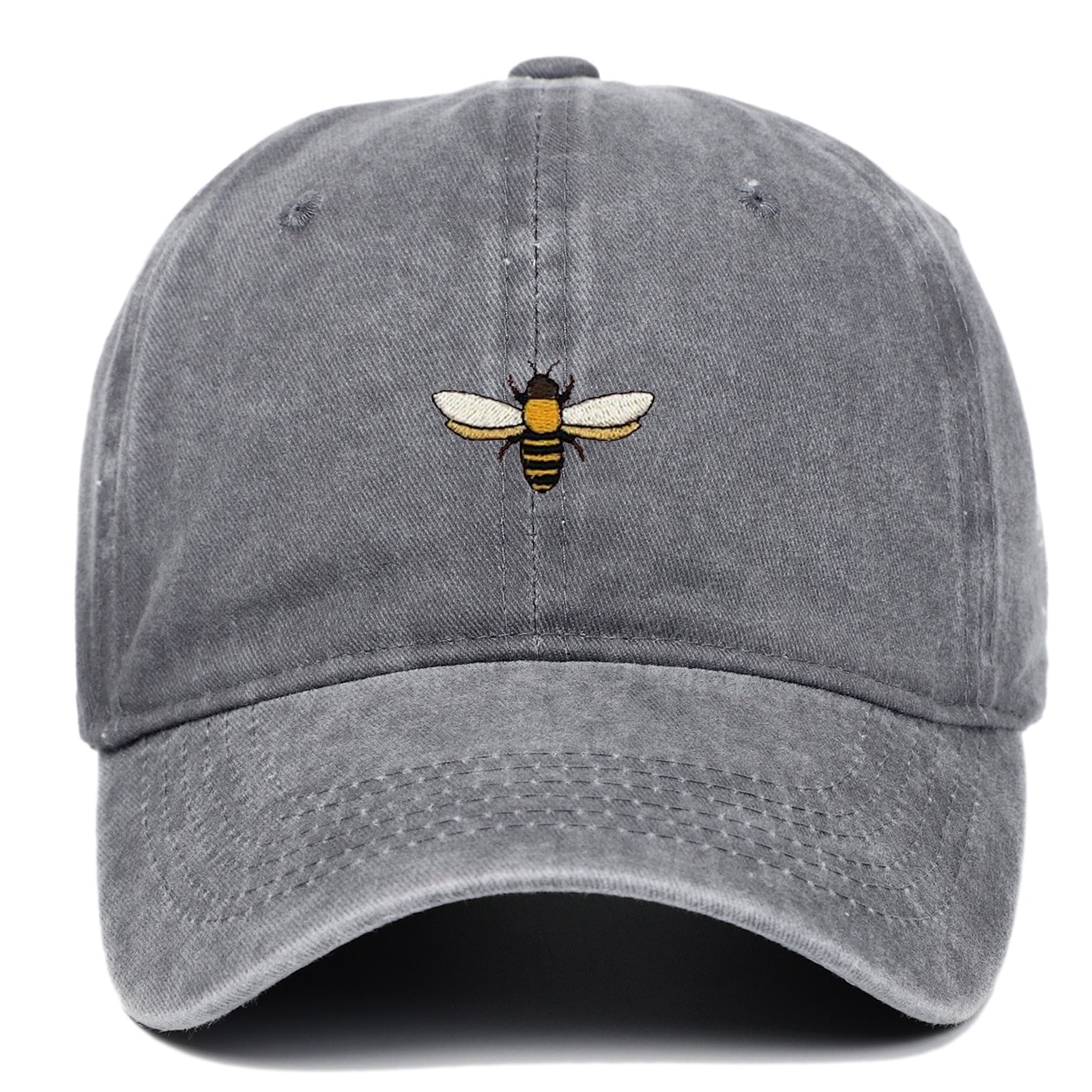 Bee Embroidered Baseball Cap Vintage Distressed