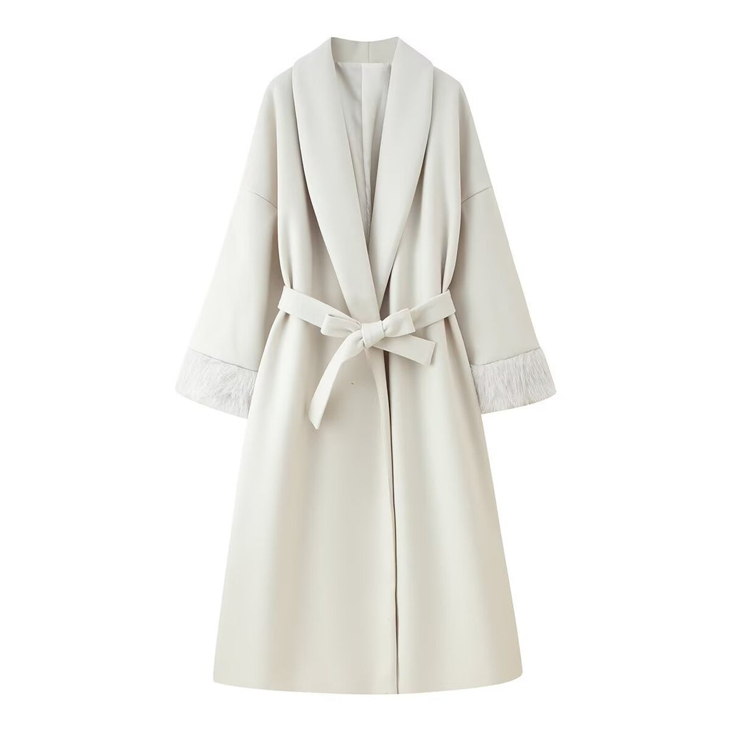 Autumn And Winter Lacing Cuff Woolen Coat