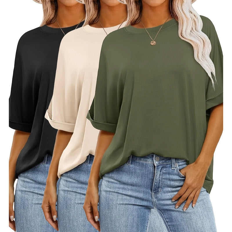 3 Pcs Women Oversized T-Shirt Short Sleeve Crew Neck Tee Tops Summer Casual Loose Tee T-Shirt