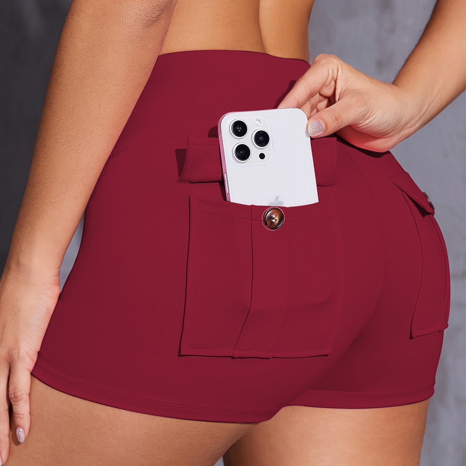 High-waisted Pocket Three-point Butt-lifting Running Fitness Shorts