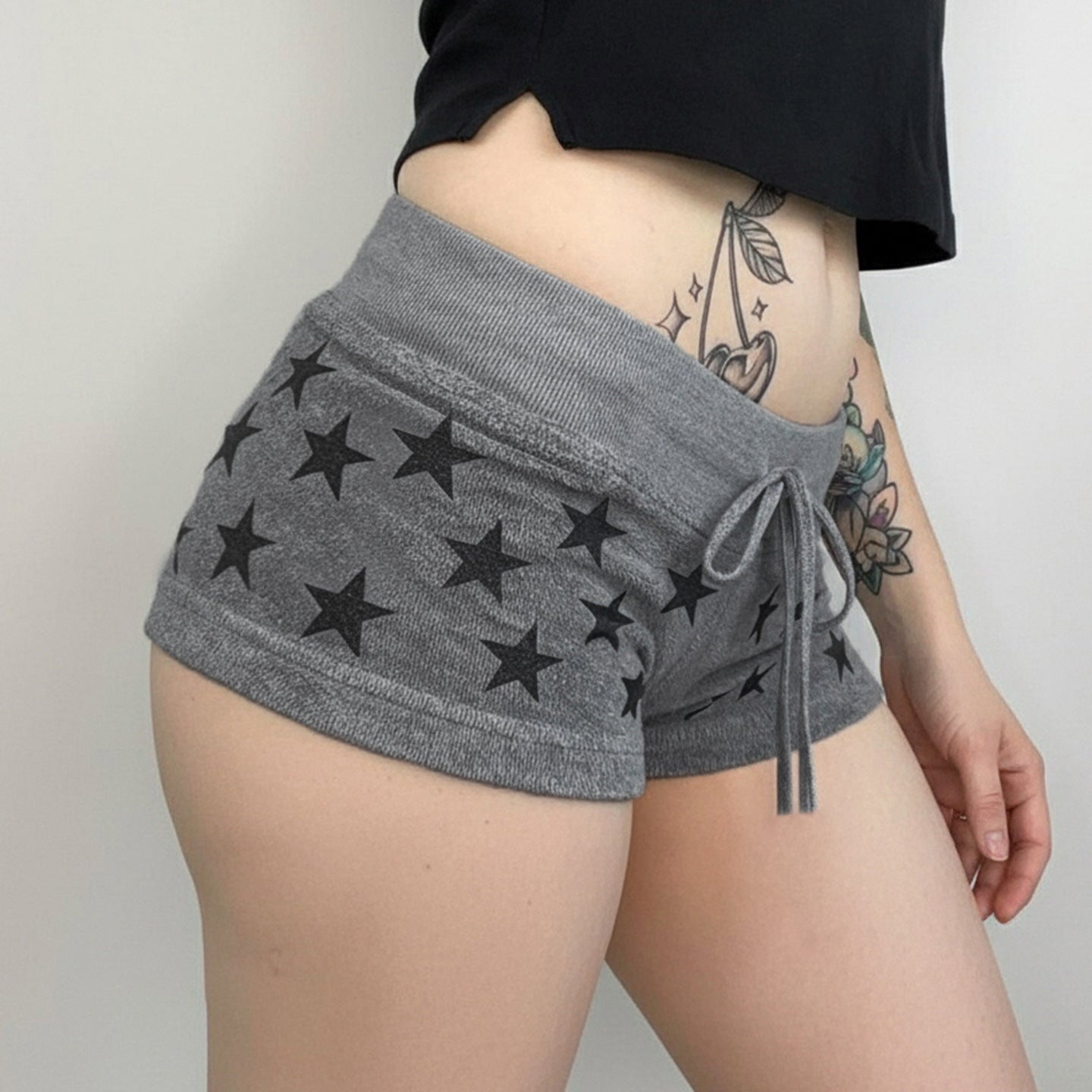 American-style Streetwear Star-print Low-rise Lace-up Casual Shorts