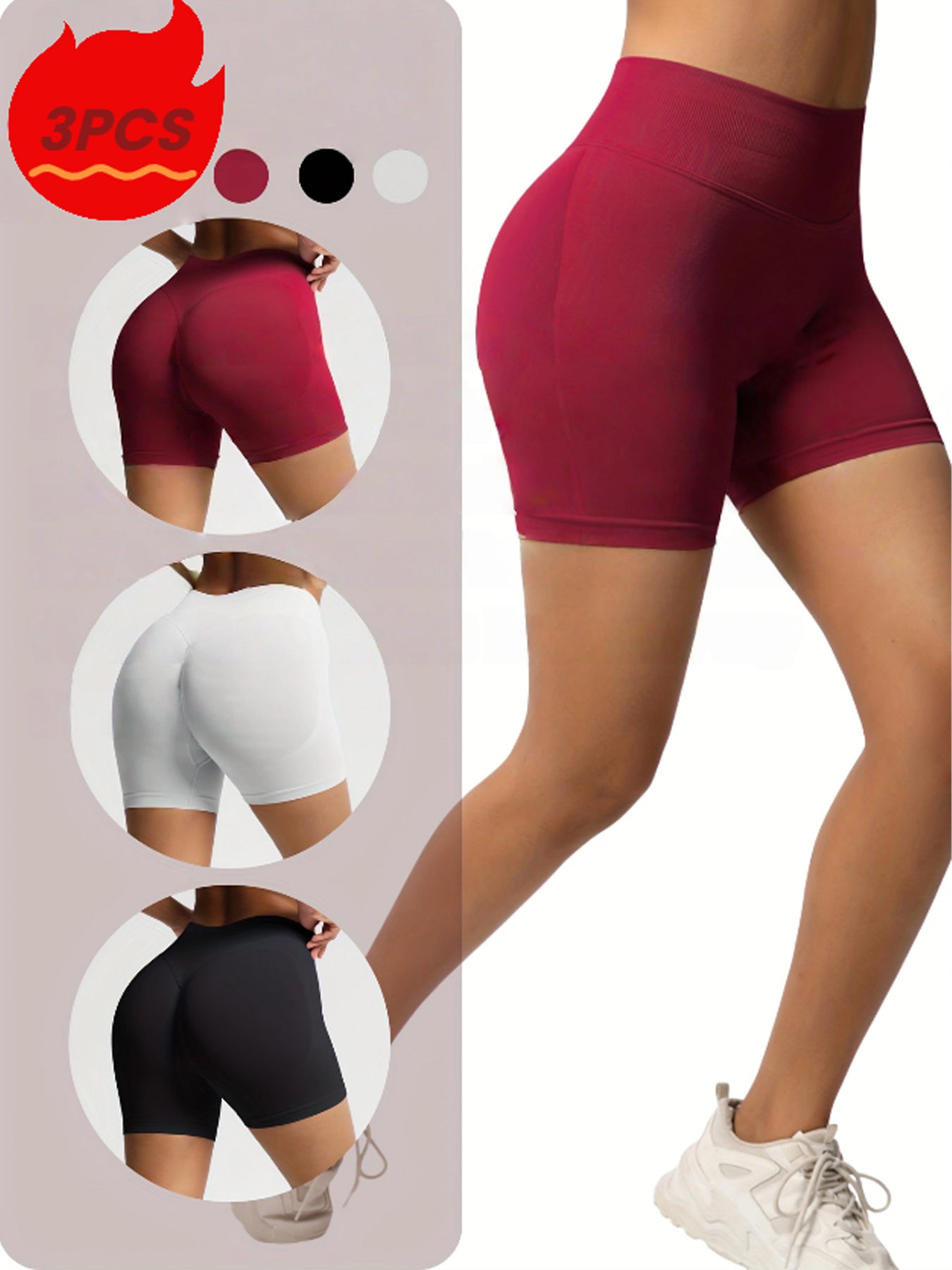 3pcs-Seamless Workout Shorts Triple Set - No-Ride Hem