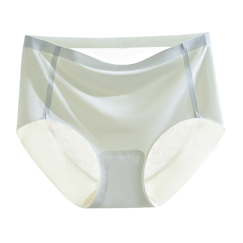 Ice Silk Underwear Women's Traceless Mid Waist Silk Antibacterial Girl Student Pure Cotton