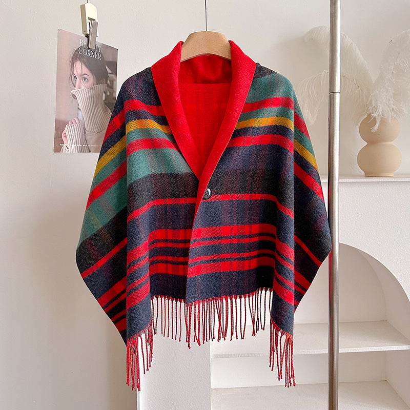 Tassel Wool Cloak Double-sided Shawl Multi-functional Warm Scarf