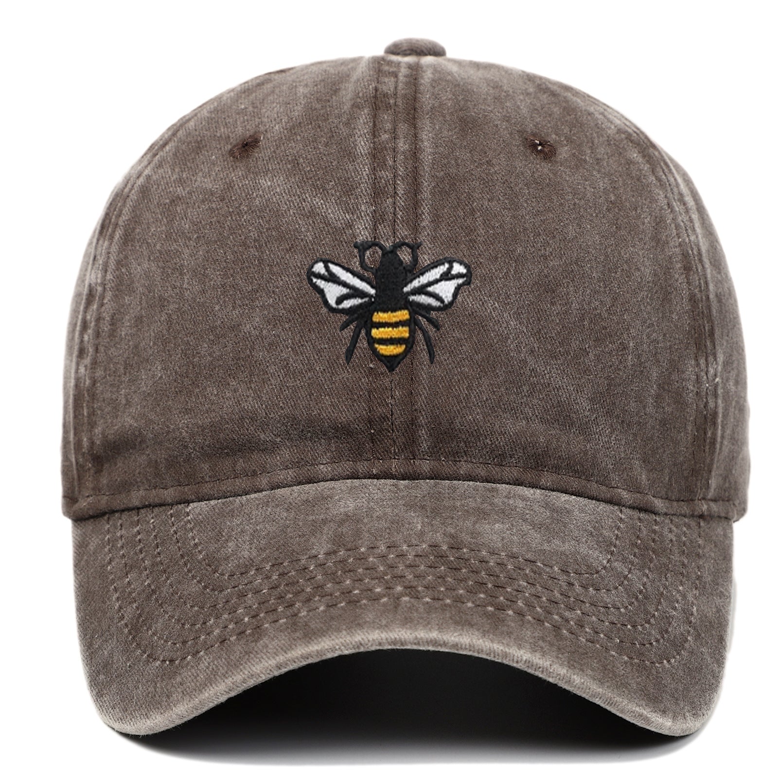 Bee Embroidery Baseball Cap Vintage Worn Looking Washed-out