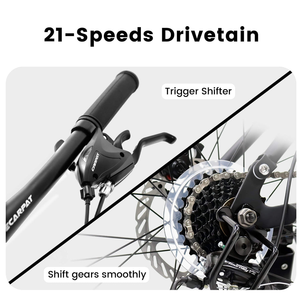 24inch MTB Bike With Disc Brakes, 21-Speed Gear System, Sturdy Durable Frame,Tool Kit, Ideal For Unisex Travel, Commuting And Mountain Cycling