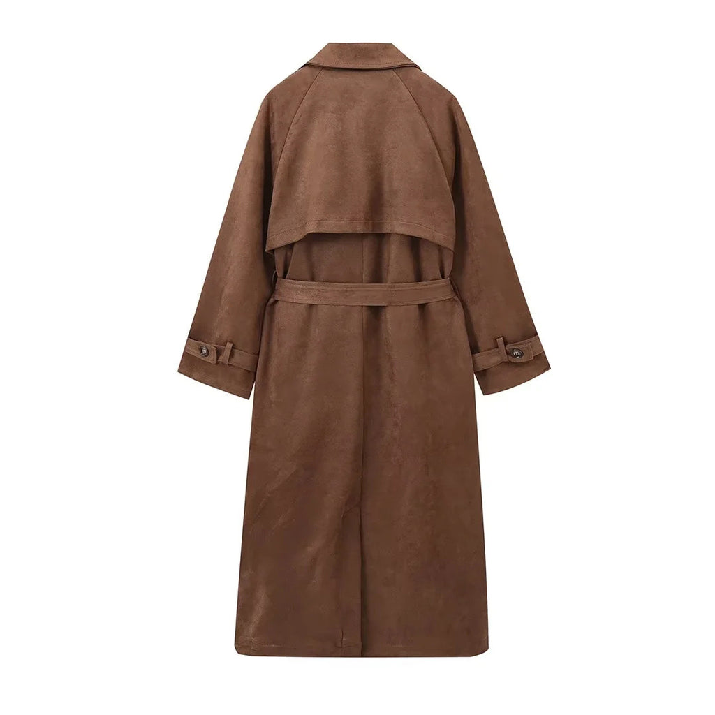 European And American Style Women's Clothing Double-button Jacket Lapel Trench Coat