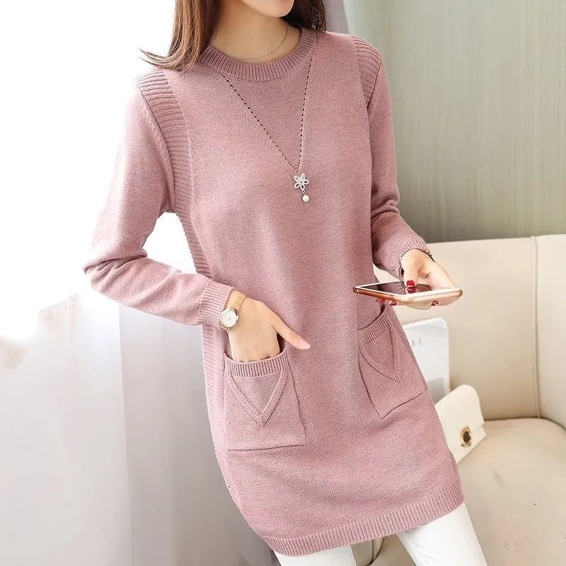 Thickened Mid-length Knitted Dress, Women's Style