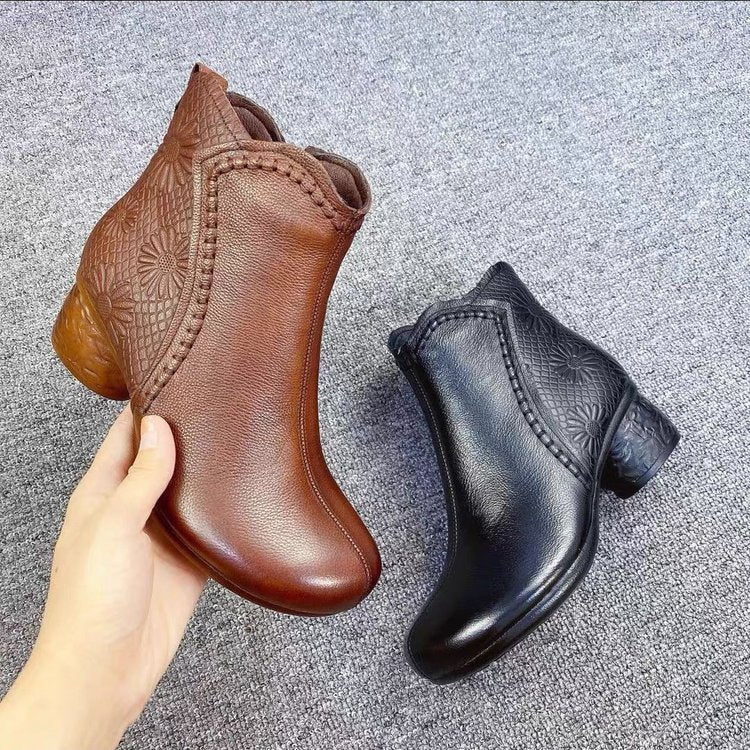 Winter Soft-soled Anti-slip Chunky Heel Warm Fleece-lined Cold-proof Boots