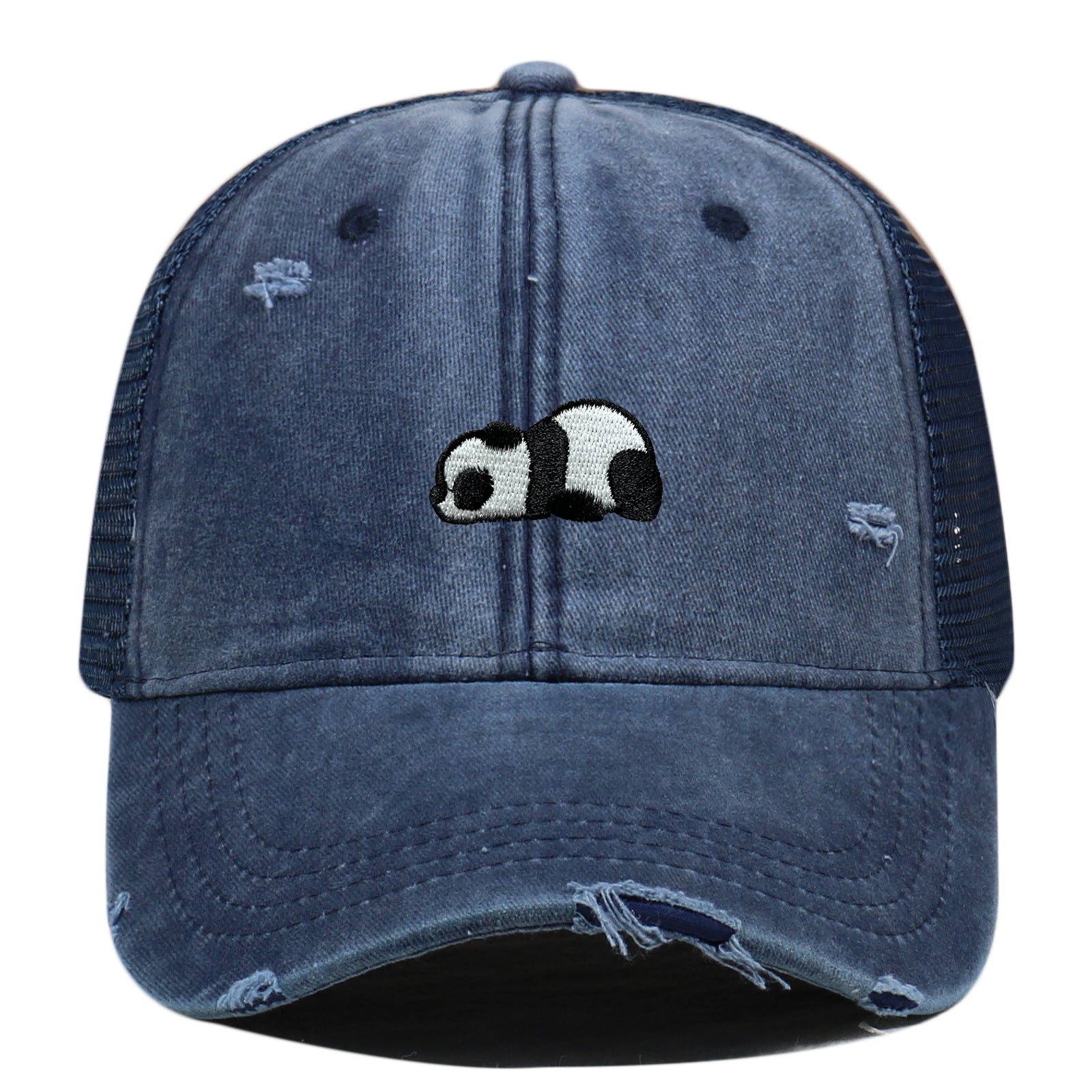Water Washed Hole Panda Embroidered Baseball Cap