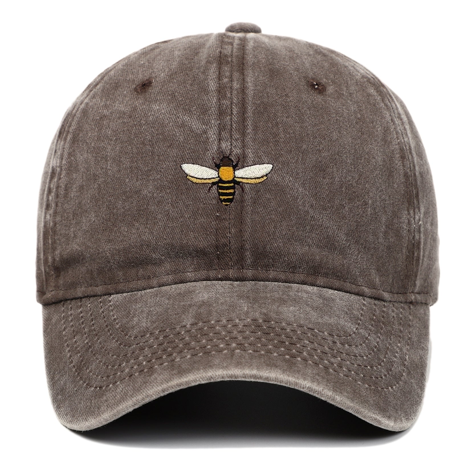 Bee Embroidered Baseball Cap Vintage Distressed