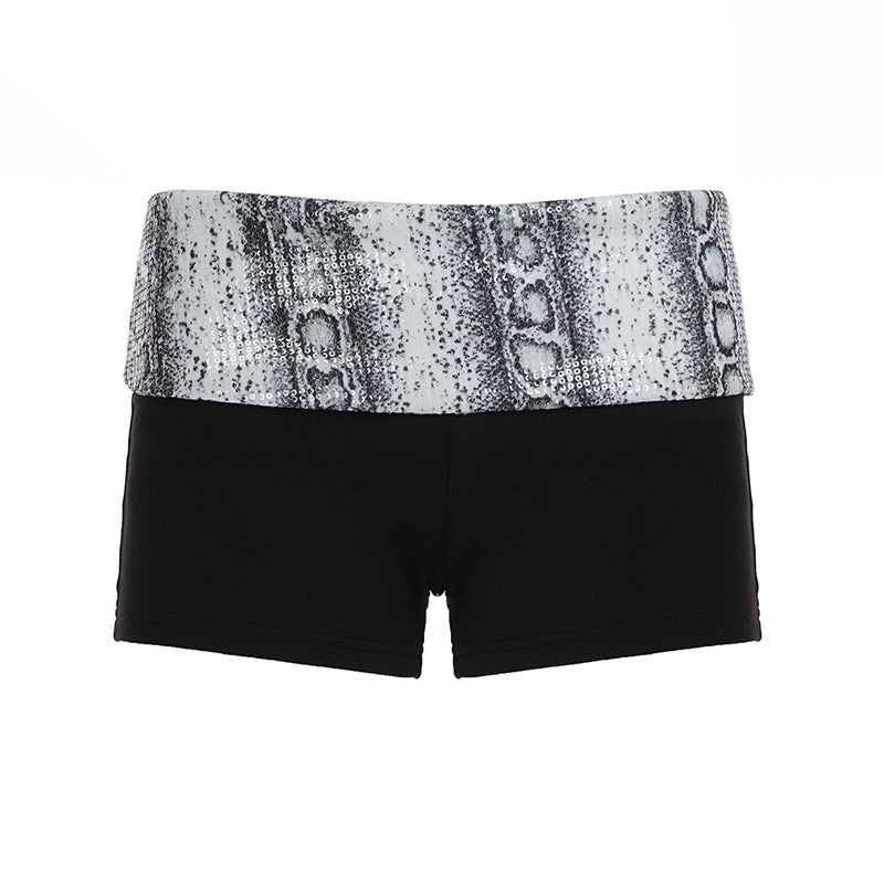 Retro Snake-print Sequin Patchwork Low-rise Pants