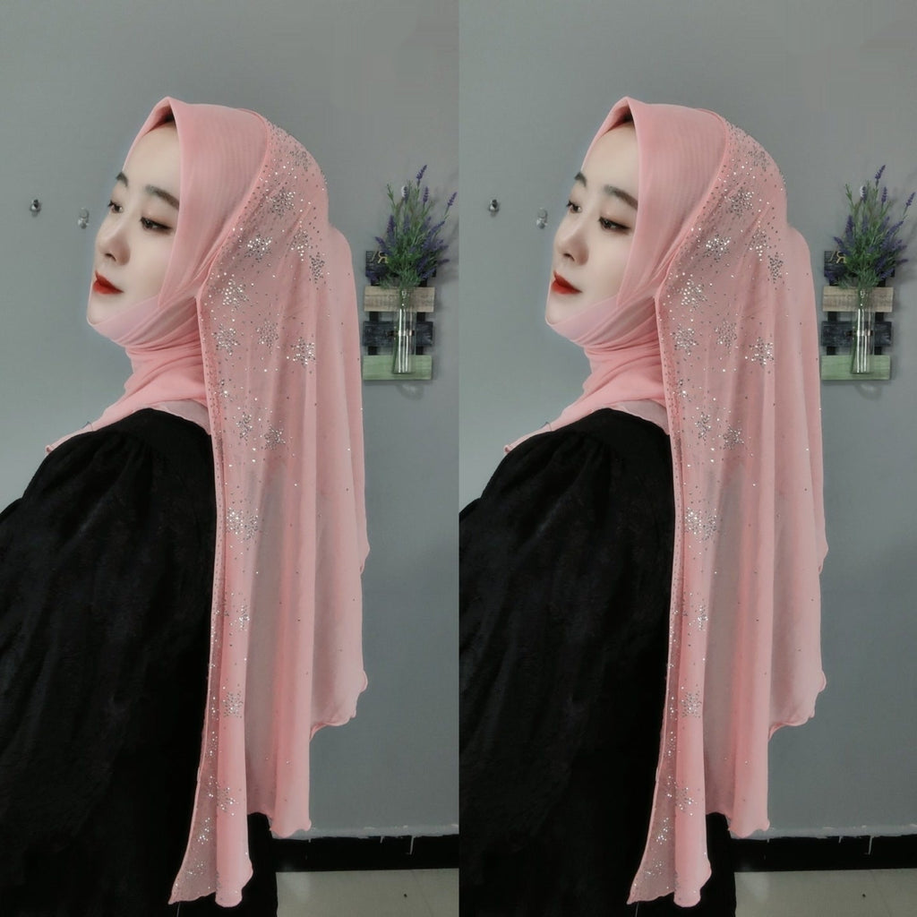 Flower Hot Drilling Voile Turban Winding Towel New Headscarf