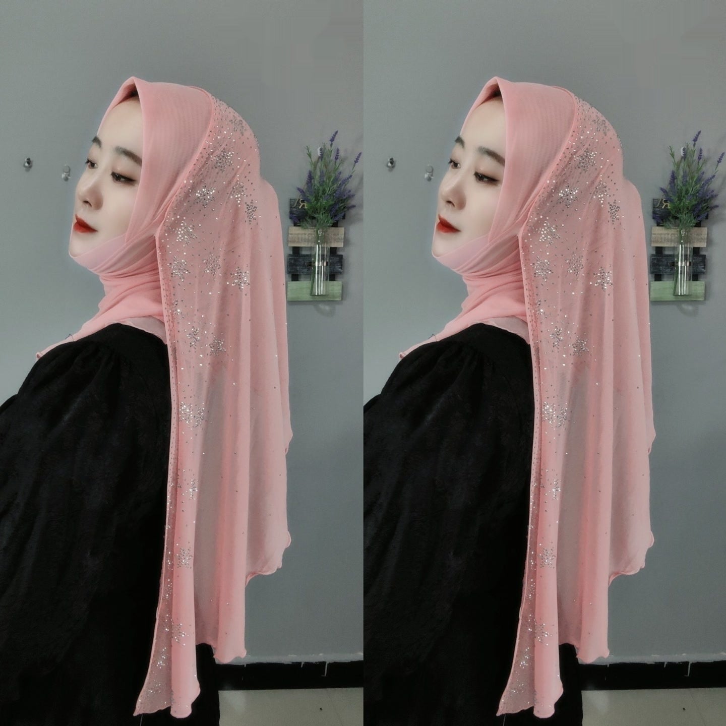 Flower Hot Drilling Voile Turban Winding Towel New Headscarf