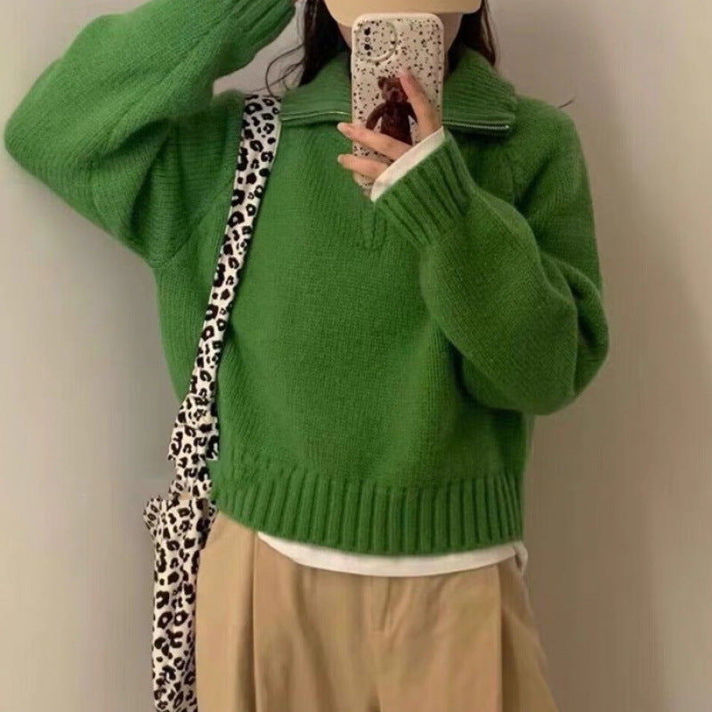 Women's Half Turtleneck Sweet Youthful Loose Half-zip Sweater