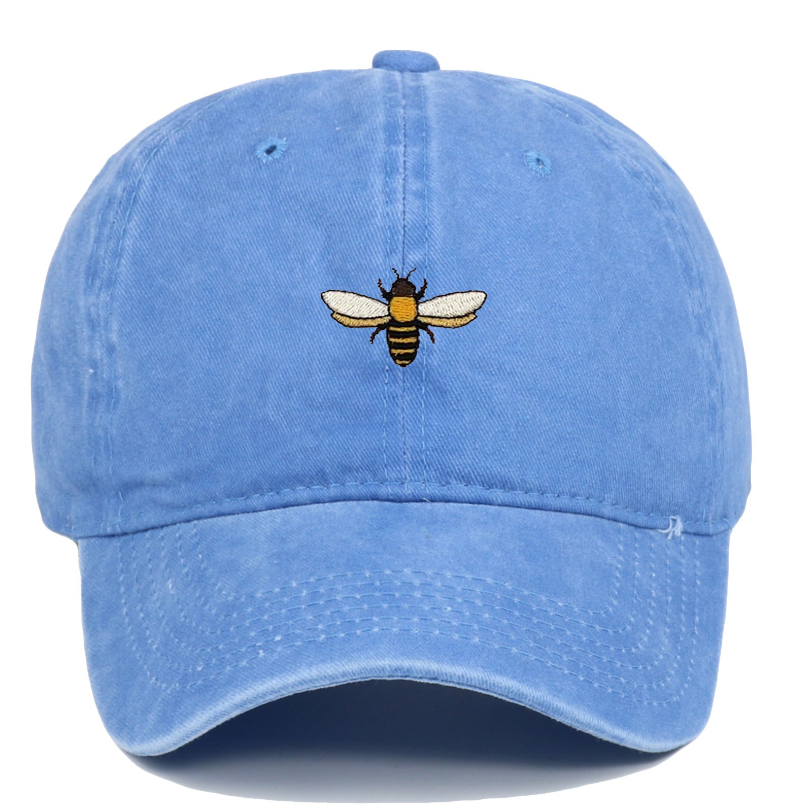 Bee Embroidered Baseball Cap Vintage Distressed