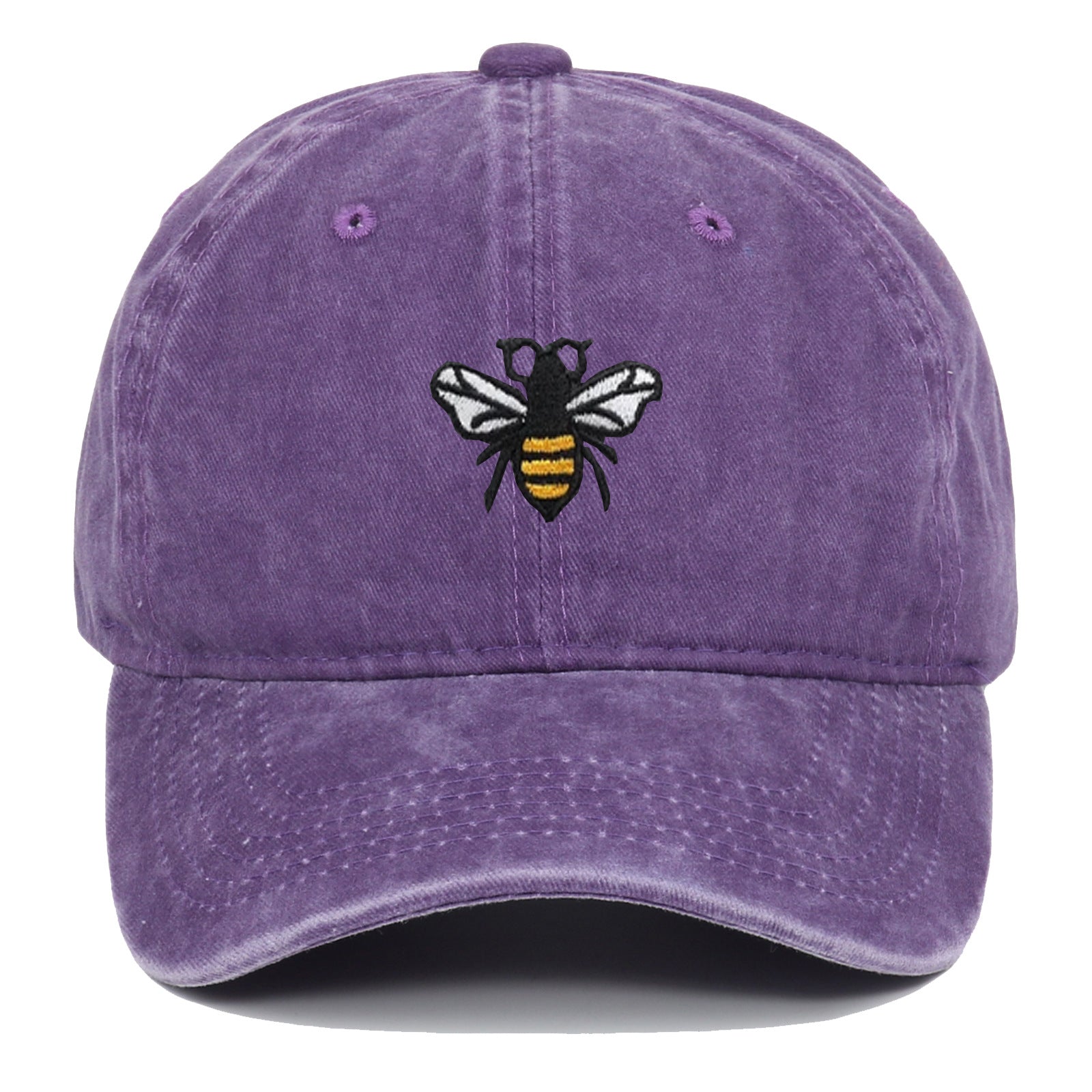 Bee Embroidery Baseball Cap Vintage Worn Looking Washed-out