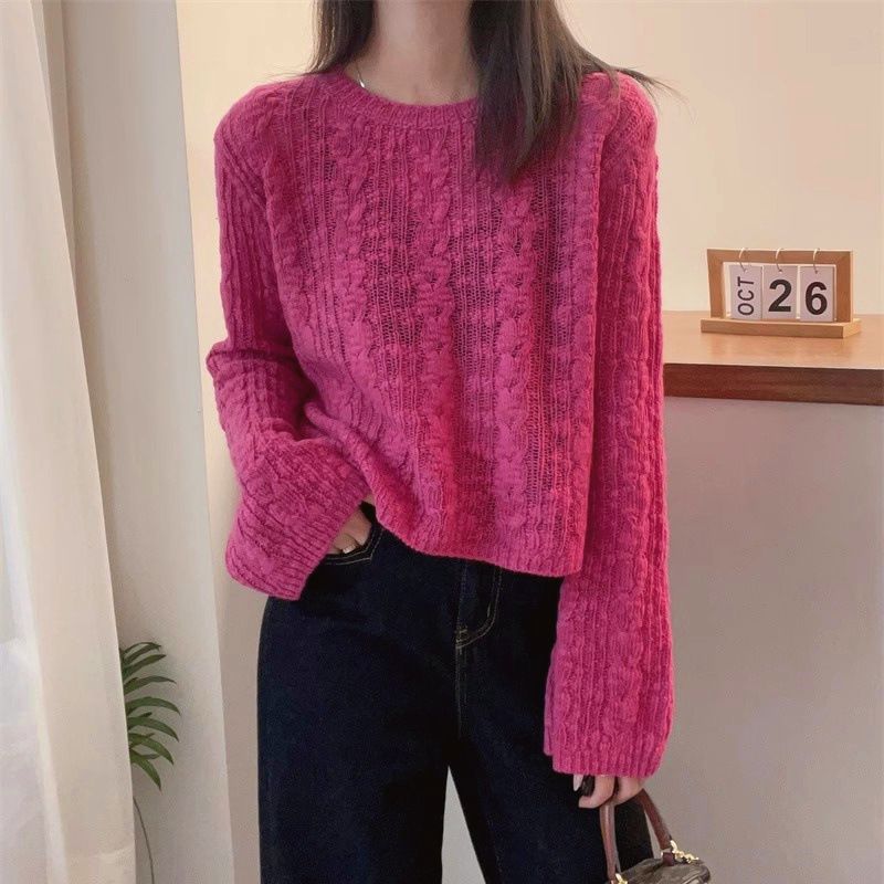 Women's Lazy Style Loose Short Soft Round Neck Sweater