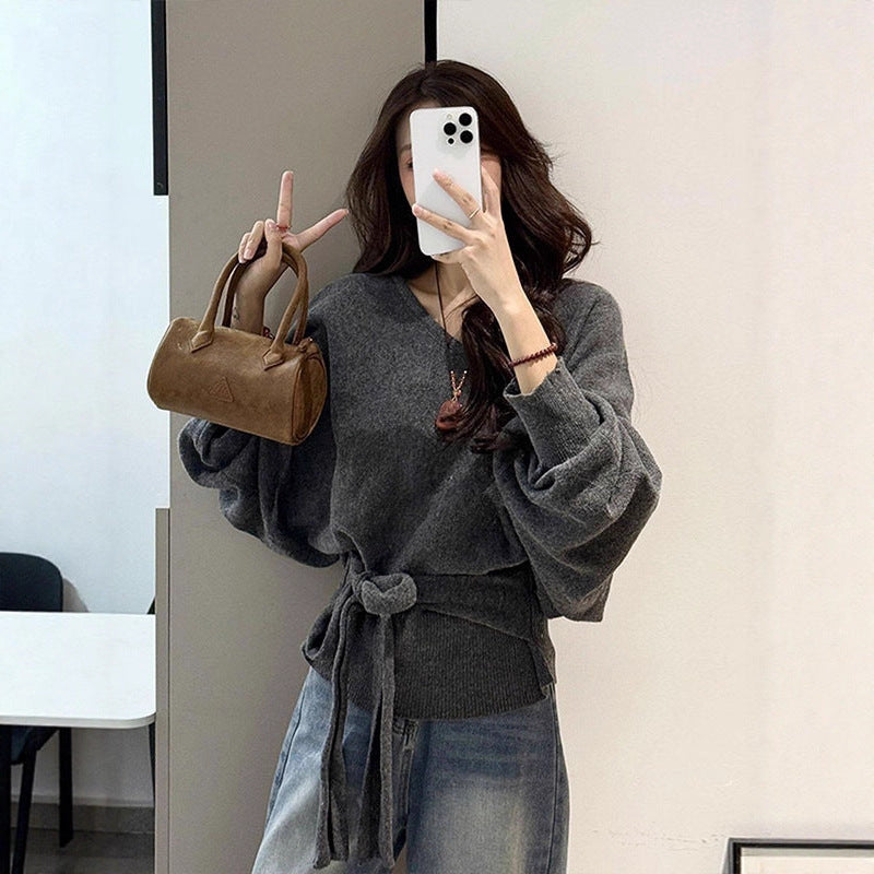 Lazy Style V-neck Batwing Sleeve Knitwear Women's Autumn And Winter