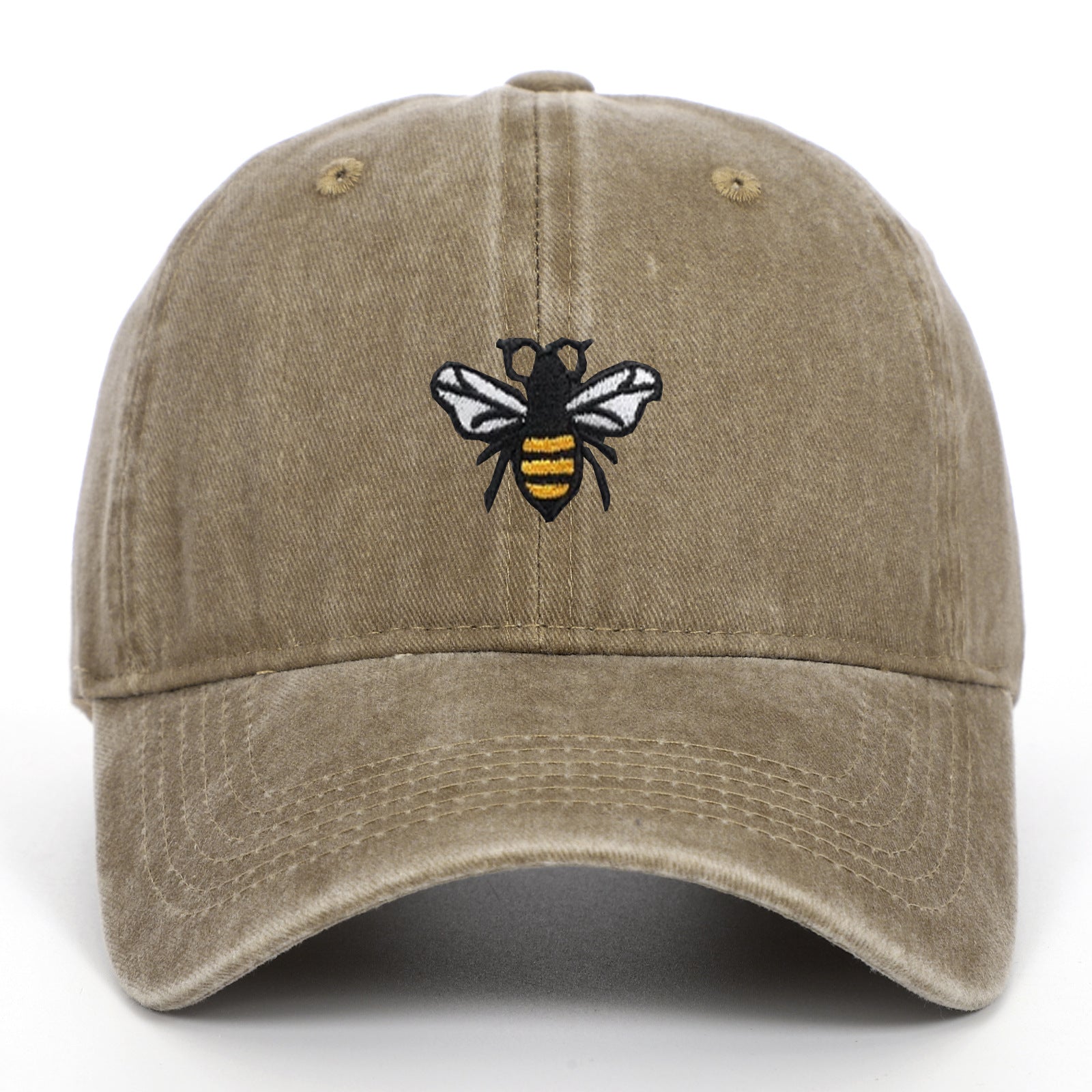 Bee Embroidery Baseball Cap Vintage Worn Looking Washed-out